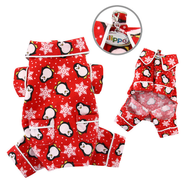 Penguin Snowflake Dog Pajamas – Soft Flannel PJ with Pockets