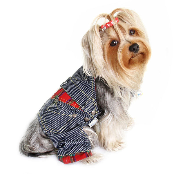 Striped Denim Dog Overalls – Adjustable Fit Casual Outfit