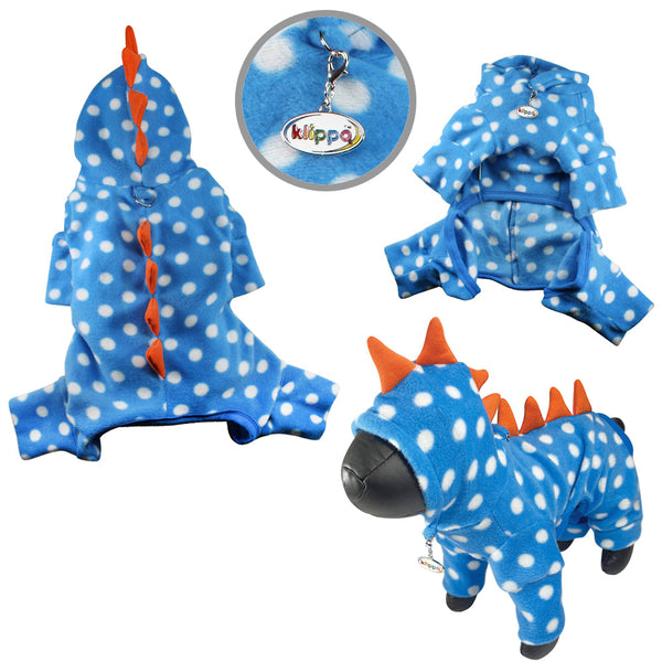 Dinosaur Fleece Dog Pajamas – Hooded Bodysuit with Spikes