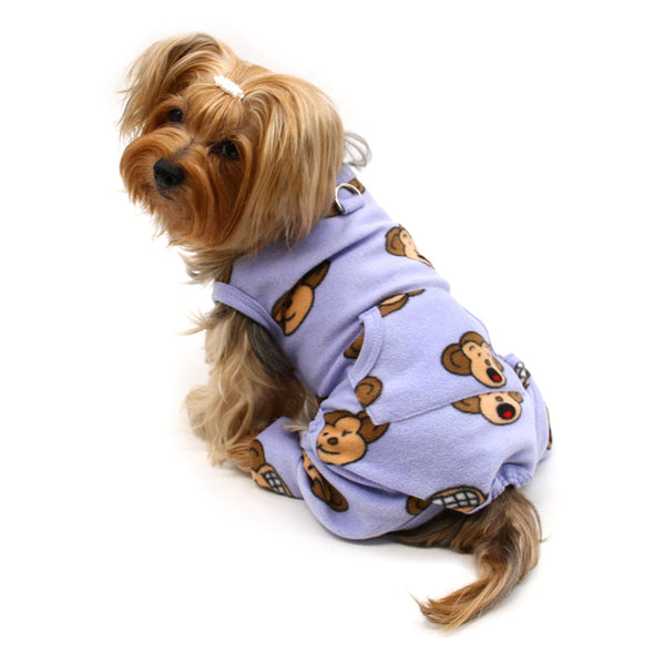 Monkey Print Sleeveless Dog Pajamas – Soft Fleece Bodysuit