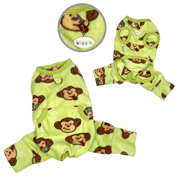 Monkey Print Sleeveless Dog Pajamas – Soft Fleece Bodysuit