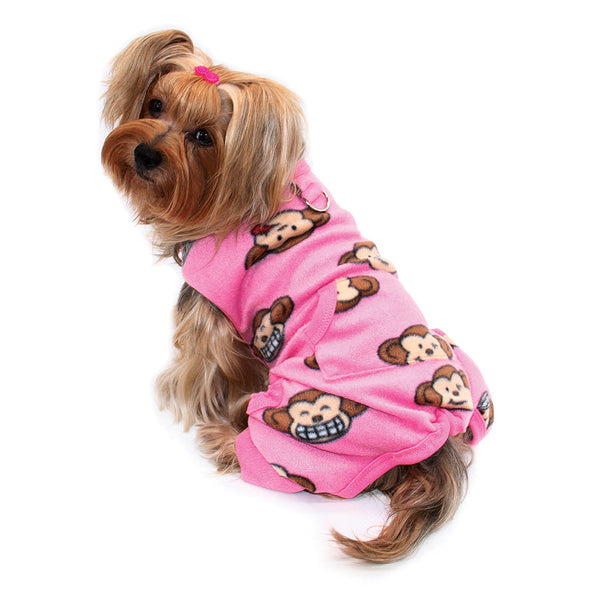 Monkey Print Sleeveless Dog Pajamas – Soft Fleece Bodysuit