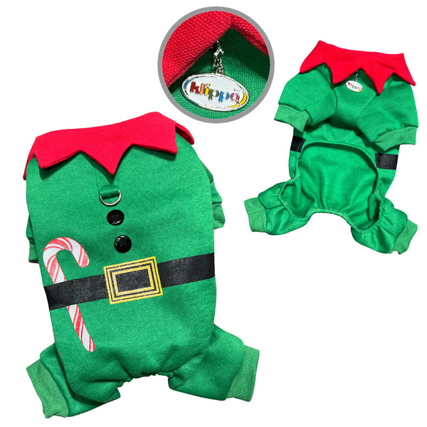 Elf Dog Costume Bodysuit – Festive Candy Cane Outfit