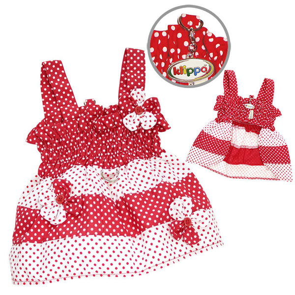 Red & White Polka Dot Dog Sundress with Flower Accents