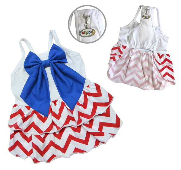 Patriotic Red, White & Blue Dog Sundress with Large Bow