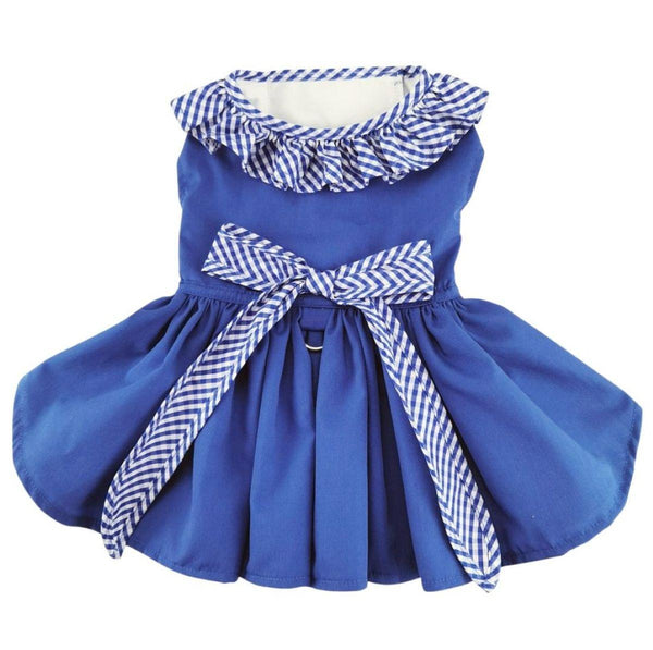 Dog Harness Dress & Leash Set – Blue Gingham Classic
