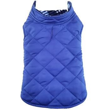 Reversible Fleece Lined Puffer Dog Coat - Blue Plaid