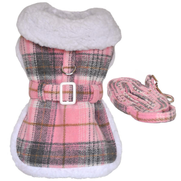 Sherpa-Lined Dog Harness Coat & Leash Set – Multiple Colors