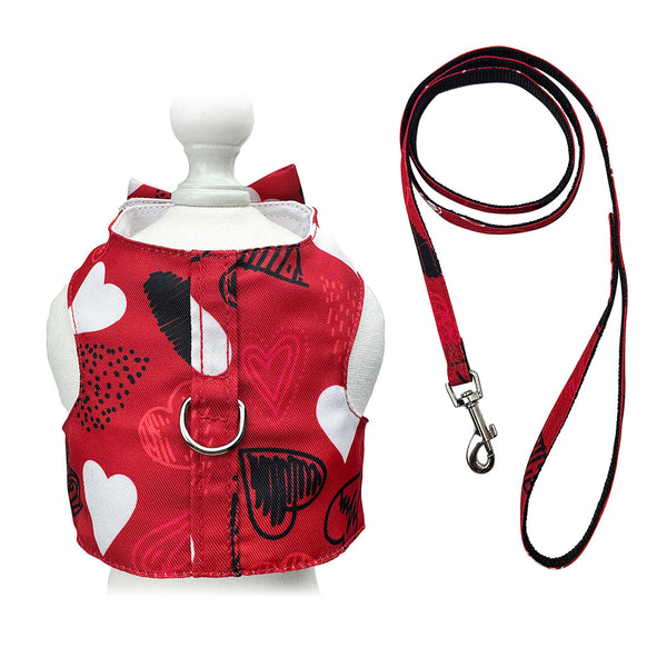 Abstract Hearts Dog Harness Set – Vest or Dress Style with Matching Leash