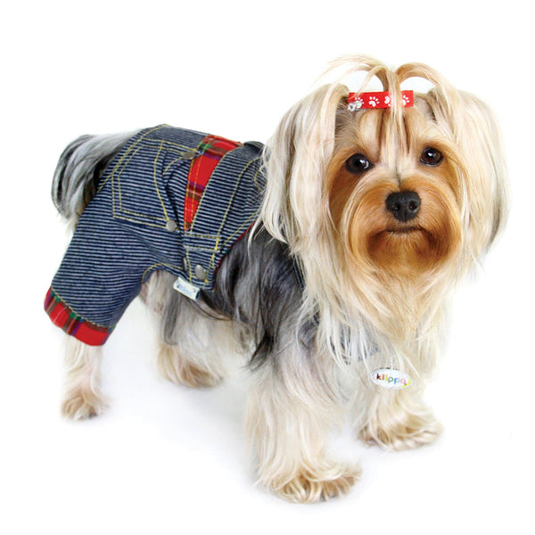 Striped Denim Dog Overalls – Adjustable Fit Casual Outfit