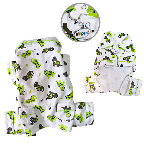 Dinosaur Flannel Dog Pajamas – Soft Lightweight PJ with Pockets