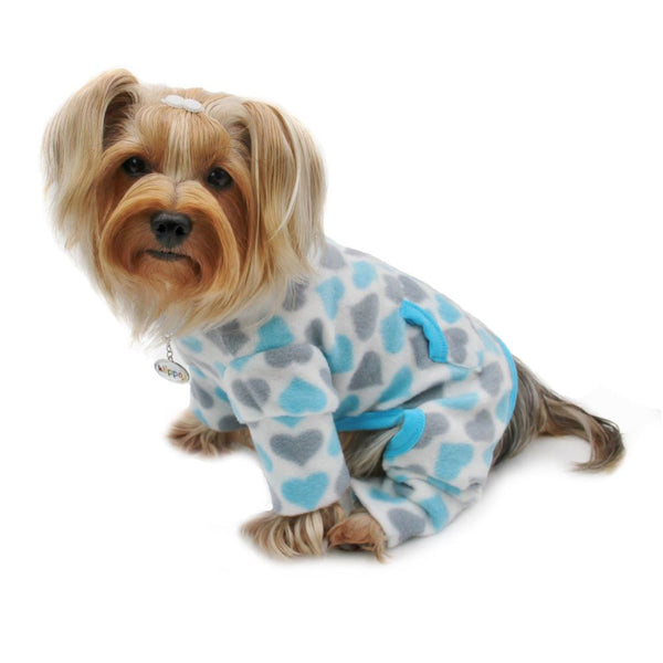 Heart Print Fleece Dog Pajamas – Warm Turtleneck Bodysuit