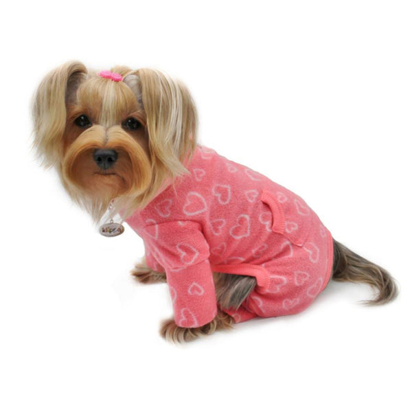 Blush Heart Fleece Dog Pajamas – Warm Turtleneck Bodysuit