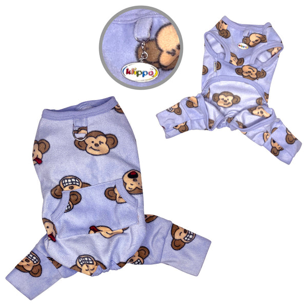 Monkey Print Sleeveless Dog Pajamas – Soft Fleece Bodysuit