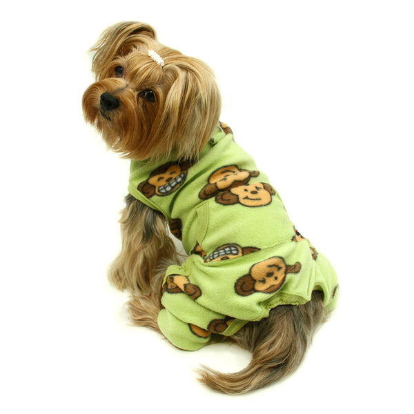 Monkey Print Sleeveless Dog Pajamas – Soft Fleece Bodysuit