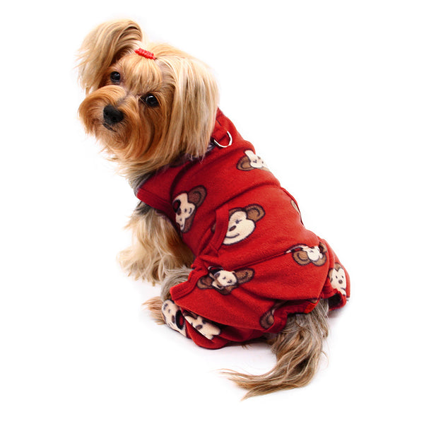 Monkey Print Sleeveless Dog Pajamas – Soft Fleece Bodysuit