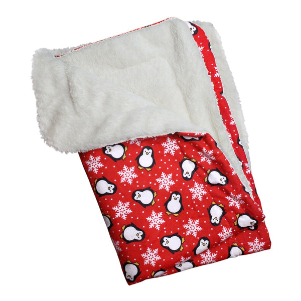 Penguins & Snowflakes Flannel Ultra-Plush Pet Blanket