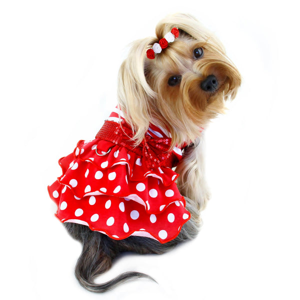 Sparkling Bow Dog Dress with Ruffle Layered Skirt