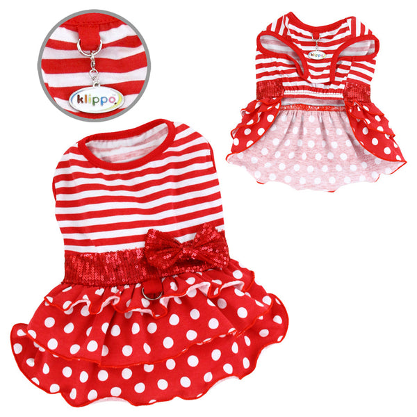 Sparkling Bow Dog Dress with Ruffle Layered Skirt