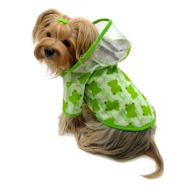 Clear View Dog Raincoat with Fleece Lining – Froggy Print
