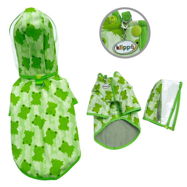 Clear View Dog Raincoat with Fleece Lining – Froggy Print