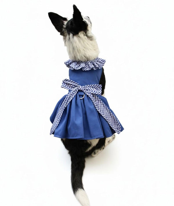 Dog Harness Dress & Leash Set – Blue Gingham Classic
