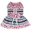 Dog Harness Dress & Leash Set – Pink & Teal Dots & Stripes